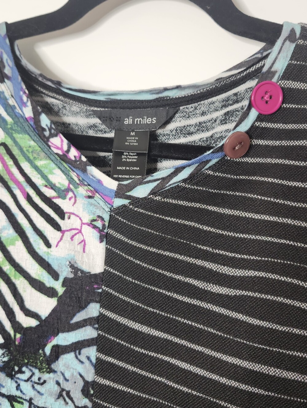 Ali Miles Medium Artsy Patchwork Tunic Abstract Striped Wearable Art Top Boho - Picture 3 of 9